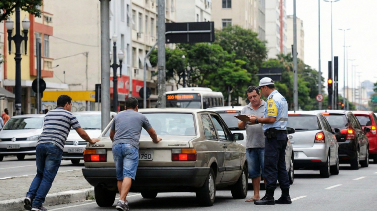 Empurrar carro quebrado pela rua dá multa?