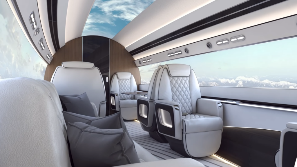 O avião conta com telas que mostrarão o lado externo do avião - Reprodução/Otto Aerospace