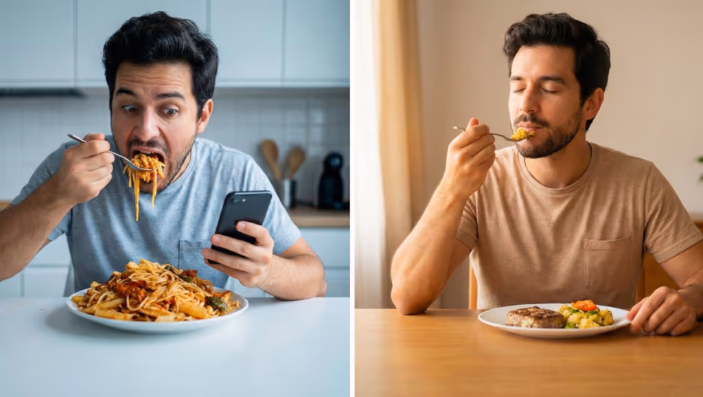 Por que comer rápido demais confunde o cérebro e aumenta a fome