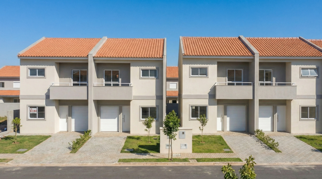 A construção de casas geminadas economiza dinheiro e agiliza as obras