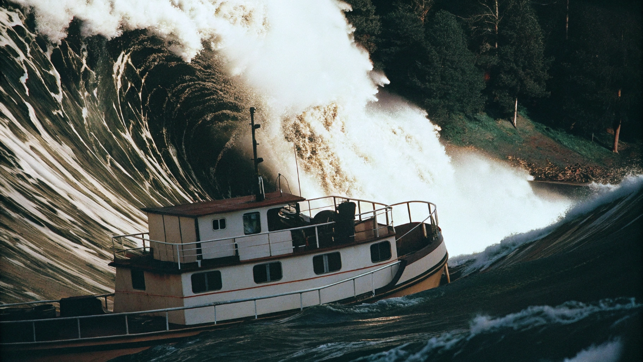 Ondas maiores que prédios batem nesse barco e ele não afunda