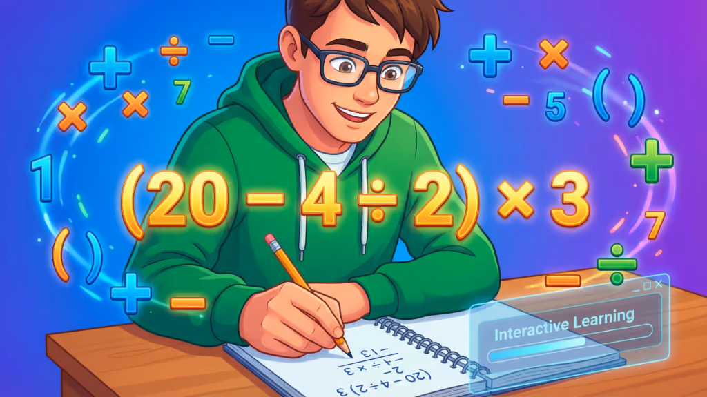 Você consegue resolver (20 – 4 ÷ 2) × 3 sem errar?