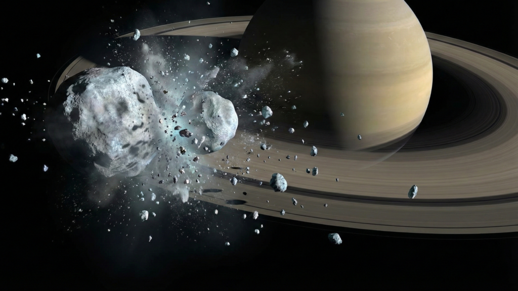 Anéis de Saturno podem ter nascido de uma colisão entre duas luas há 100 milhões de anos