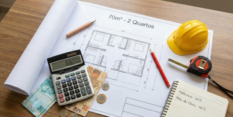 Conceito de construção civil com valores para uma casa de 70 metros quadrados em 2026