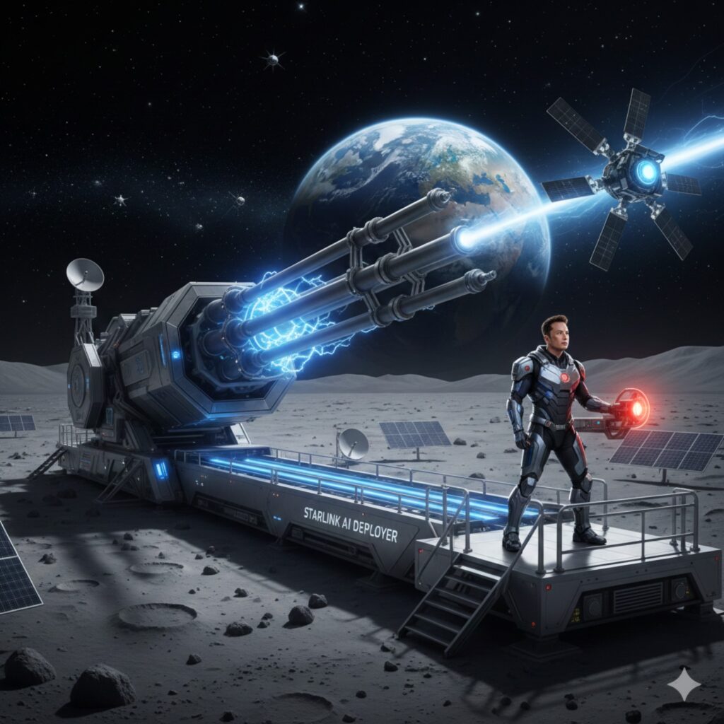 Elon Musk leva imaginação ao limites para  construir um “canhão” eletromagnético na Lua para atirar satélites de IA