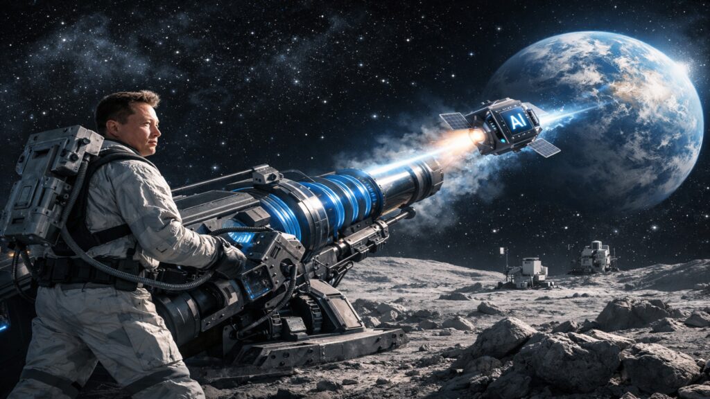 Elon Musk leva imaginação ao limites para  construir um “canhão” eletromagnético na Lua para atirar satélites de IA