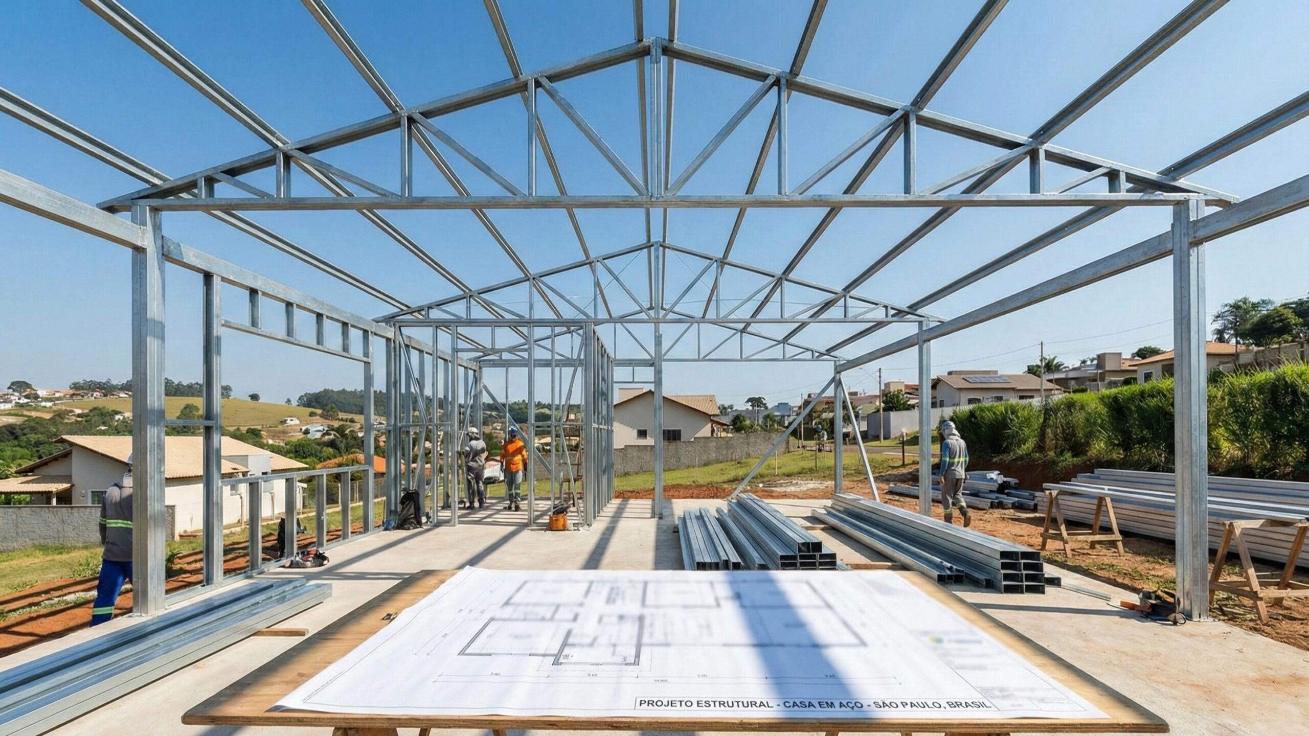 Estrutura metálica de casa com 150m² para o interior de sp