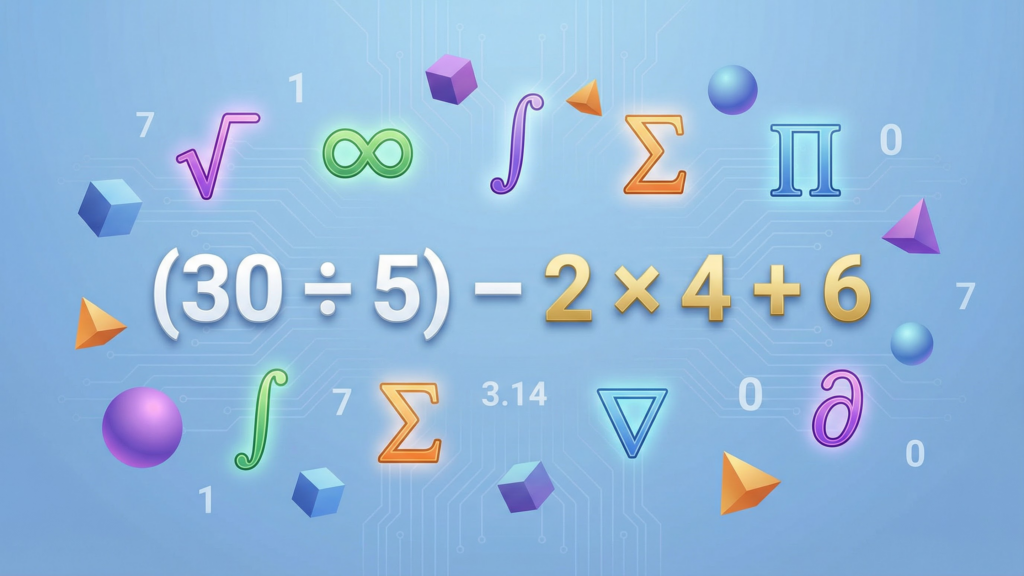 Quanto é (30 ÷ 5) – 2 × 4 + 6? Parece simples, mas não é