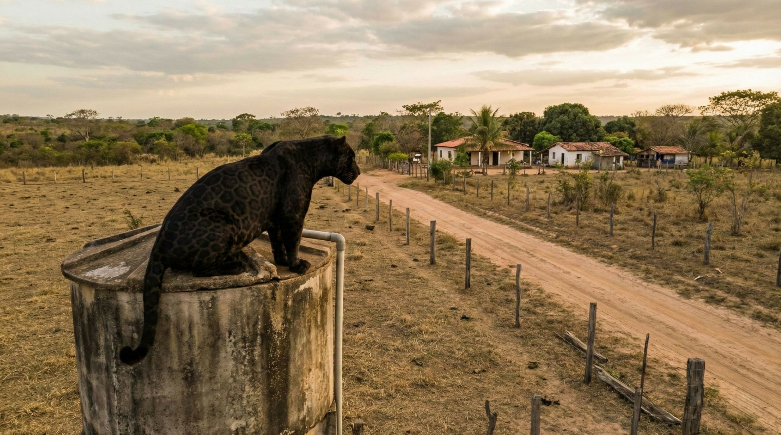 Onça-pintada preta é flagrada descansando em cima de caixa d’água em MT