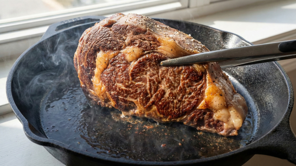 A reação de maillard cria uma "caramelização" da área externa do bife