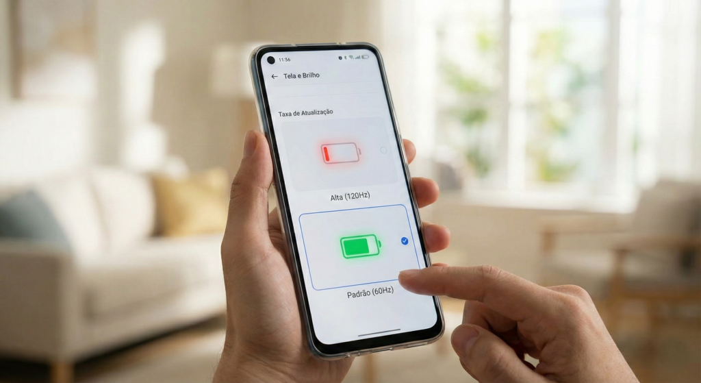 A taxa de atualização da sua tela pode estar consumindo mais bateria do que o necessário