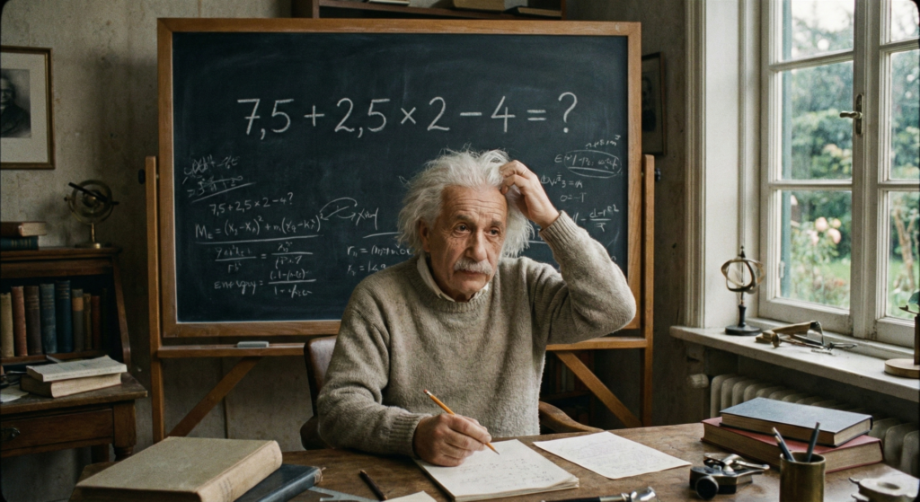 Quanto é 7,5 + 2,5 × 2 – 4? Uma expressão que até gênios tem dificuldade
