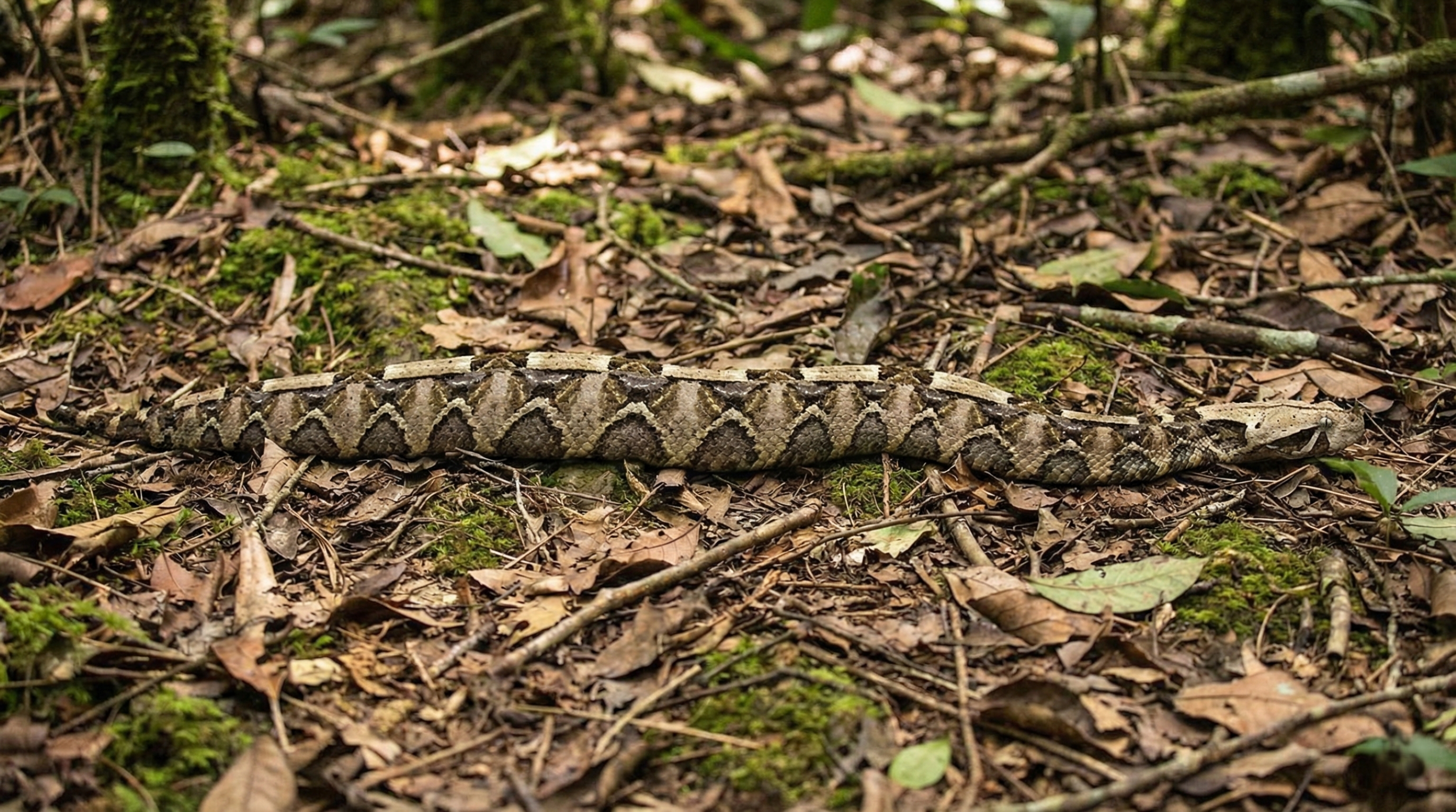 Gaby, a víbora que consegue rastejar quase em linha reta com movimentos ondulatórios