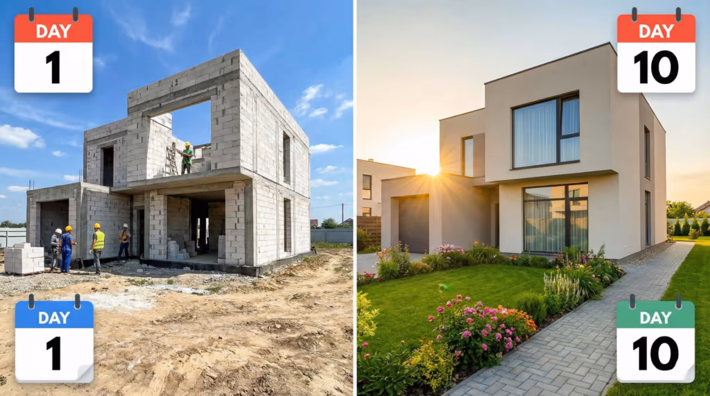 Casa que fica pronta em 10 dias une construção econômica e acabamento com padrão elevado
