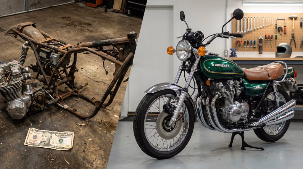Homem compra moto enferrujada por 10 dólares e hoje ela vale igual uma Kawasaki