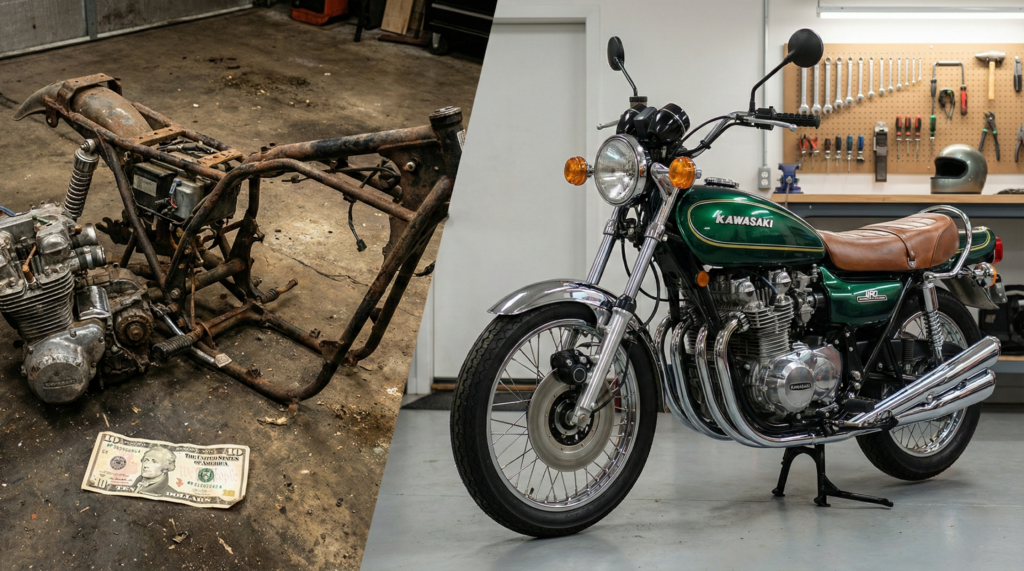 Homem compra moto enferrujada por 10 dólares e hoje ela vale igual uma Kawasaki