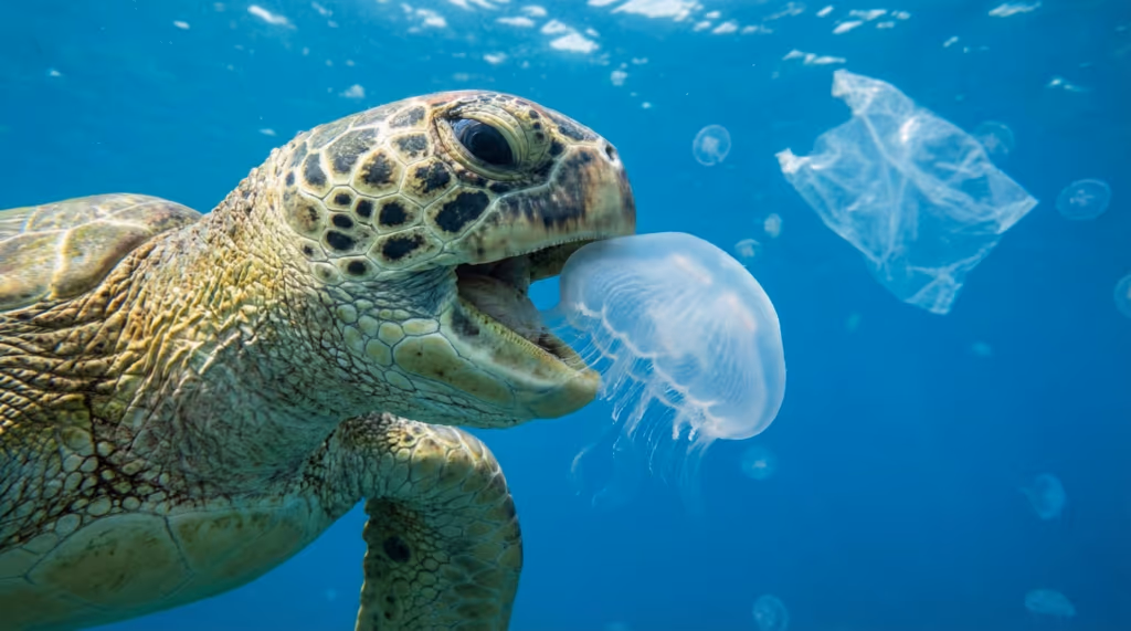 Vídeo flagra como tartarugas confundem sacos plásticos com águas-marinhas e impressiona