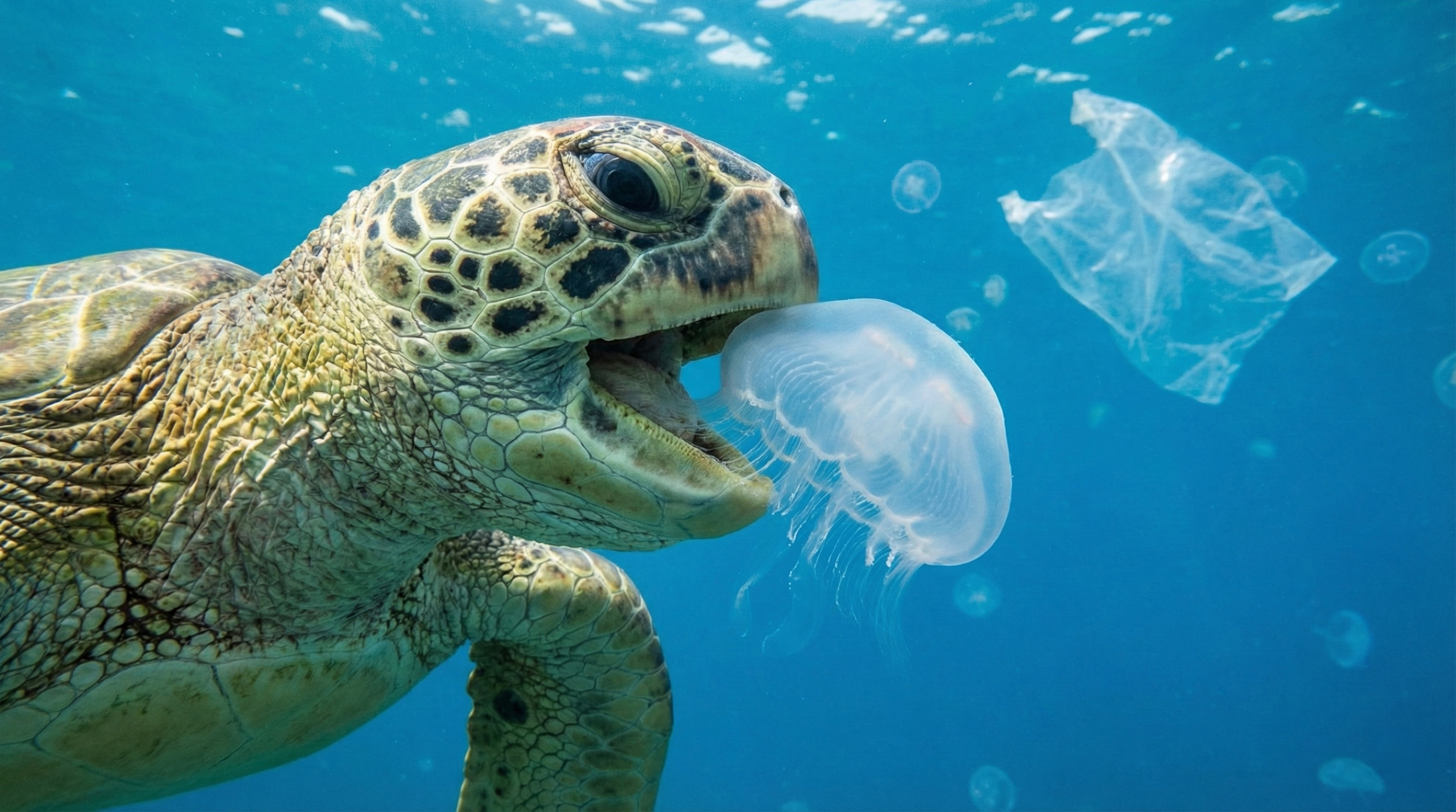 Vídeo flagra como tartarugas confundem sacos plásticos com águas-marinhas e impressiona