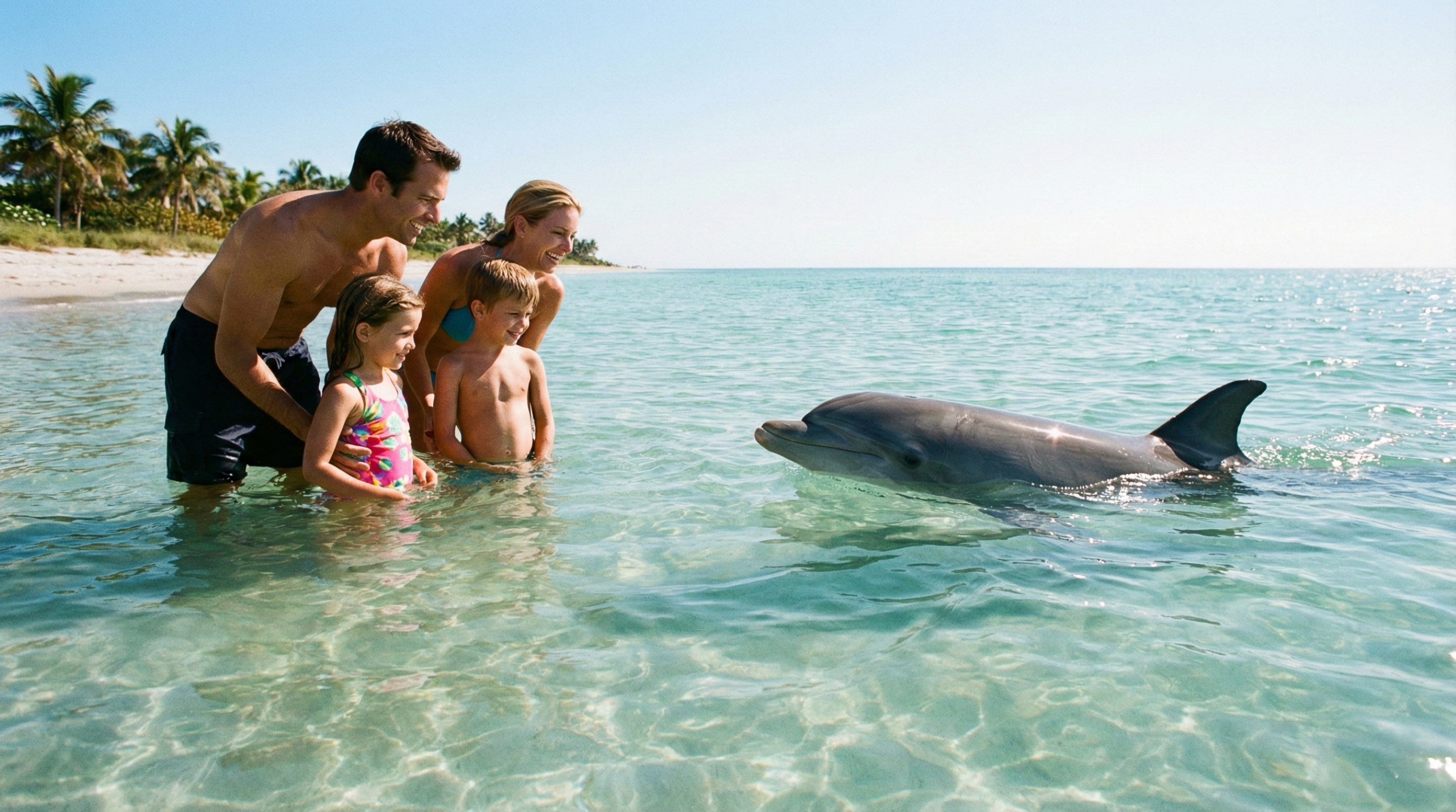 Golfinho selvagem se aproxima de família em plena praia e momento encanta