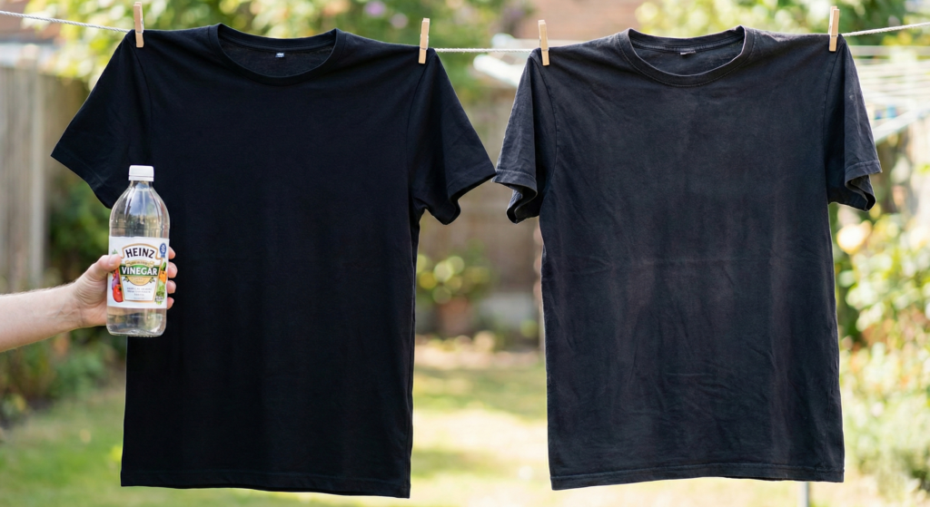 O vinagre limpa profundamente sem danificar as fibras da camiseta