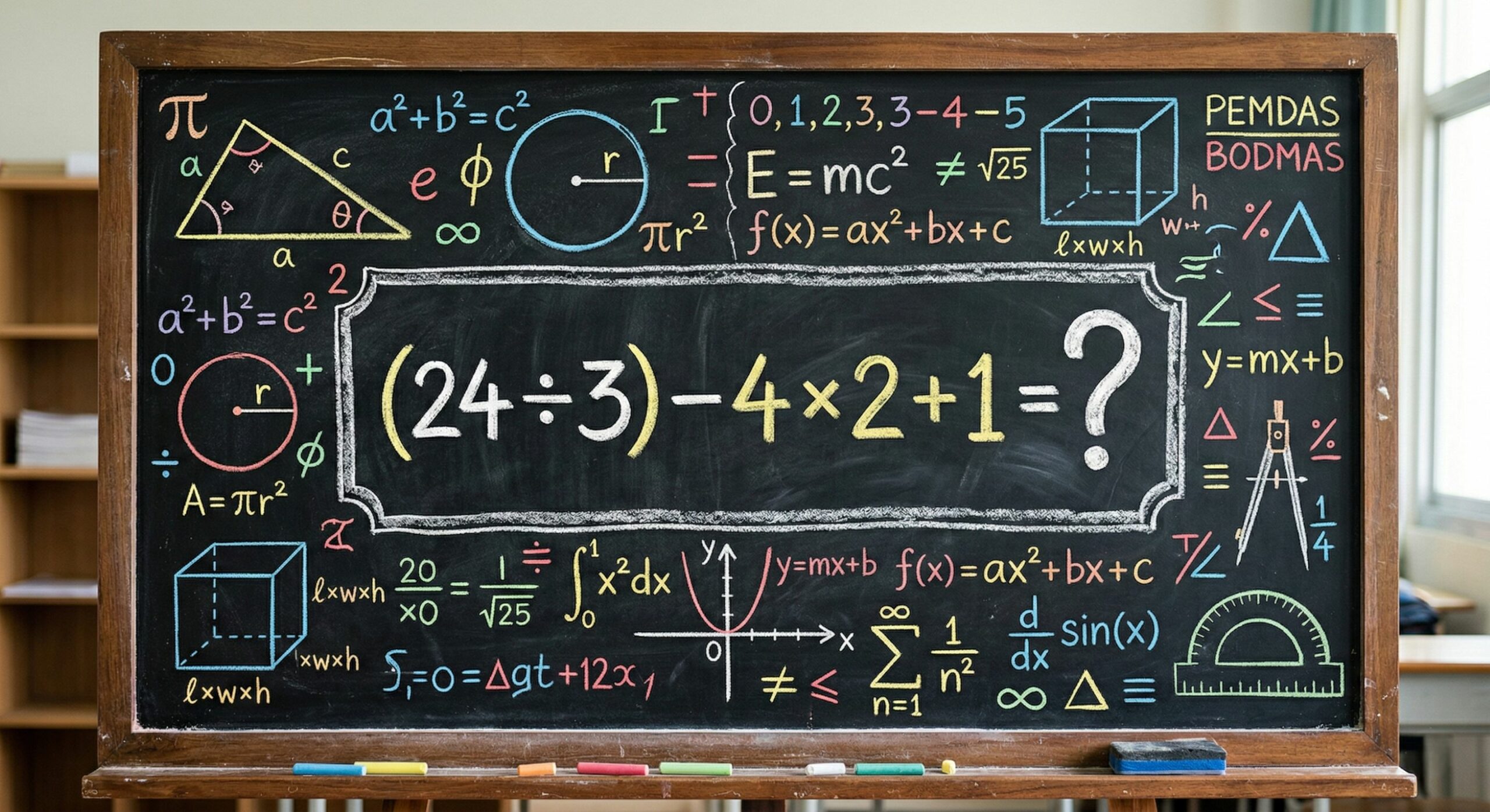 Quanto é (24 ÷ 3) – 4 × 2 + 1? Uma equação que desafia até mesmo professores