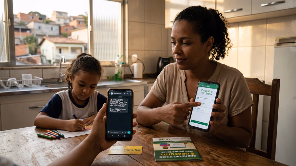 Chegou mensagem de taxa para regularizar o Bolsa Família? Entenda o golpe e a forma segura de conferir sem cair