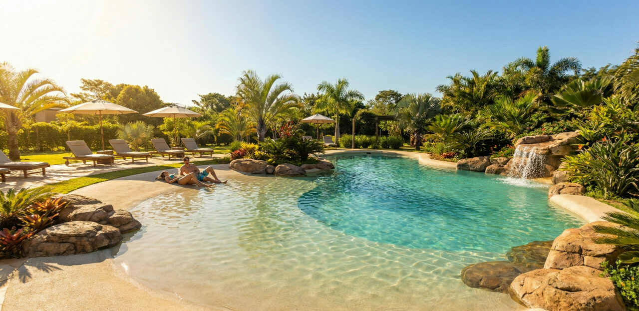 Tchau, azulejos: a nova tendência de piscina que transforma seu quintal em praia