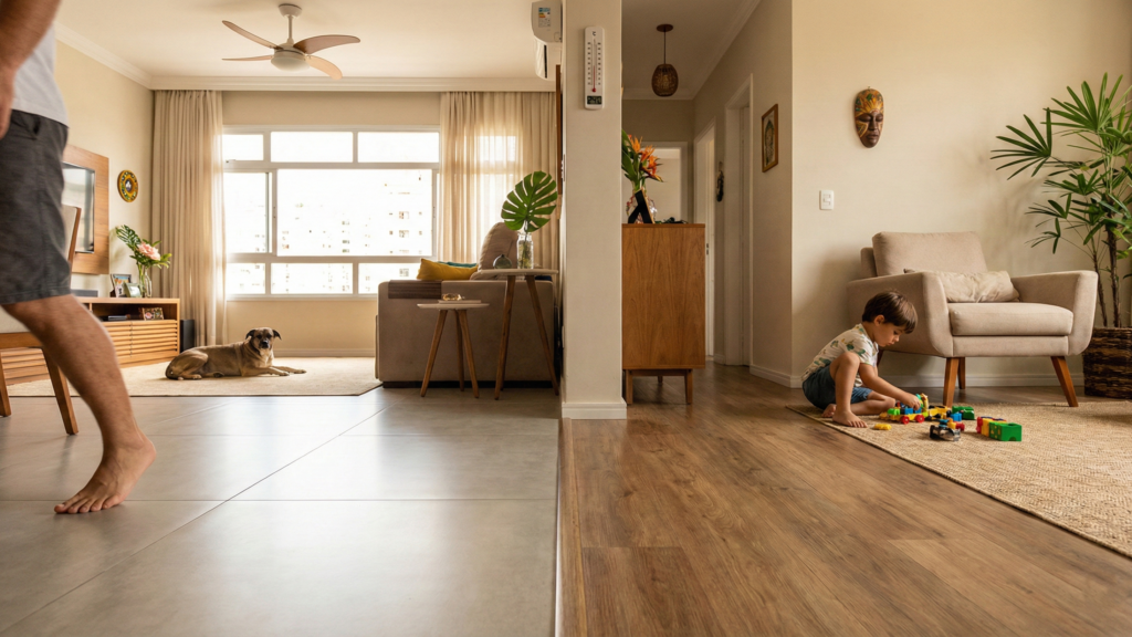 A escolha do piso que muda a sensação térmica da casa sem ninguém perceber