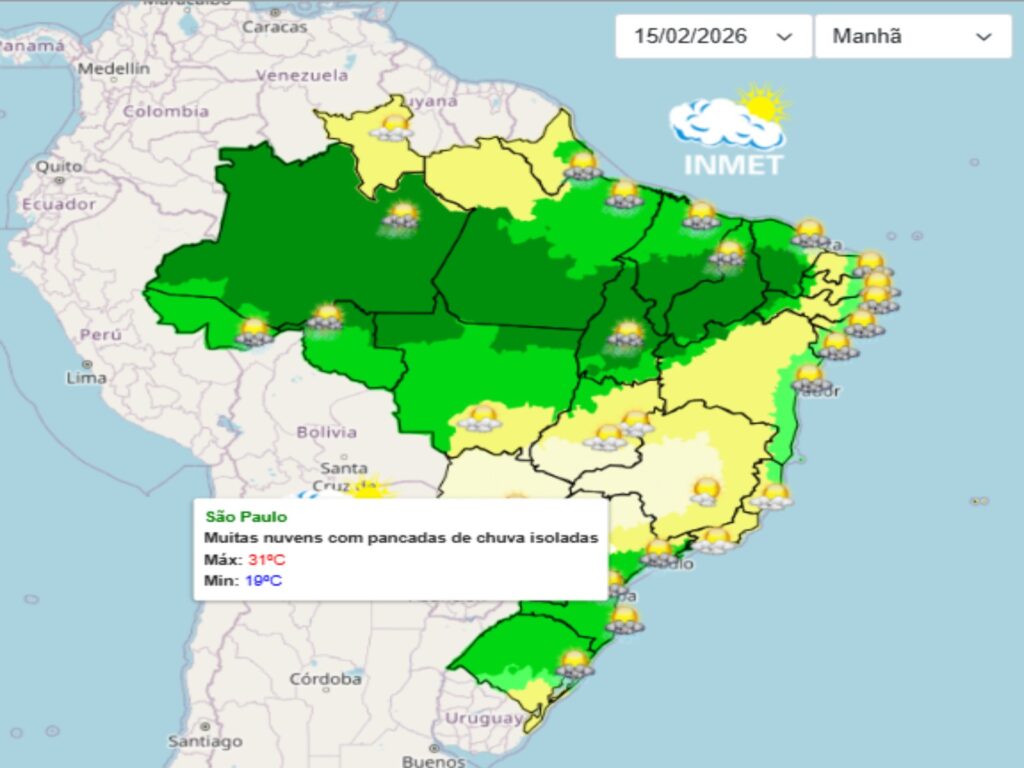 Previsão do tempo para São Paulo neste domingo, 15