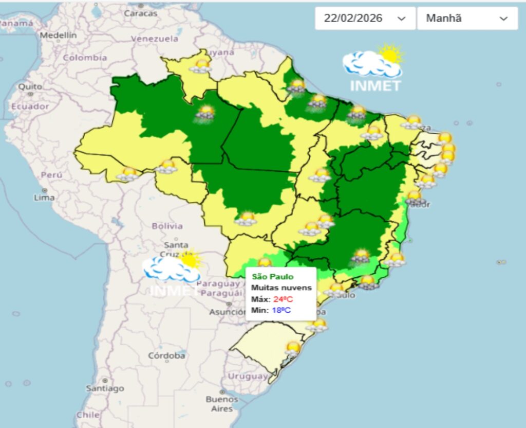 Previsão do tempo para a cidade de São Paulo neste domingo, 22
