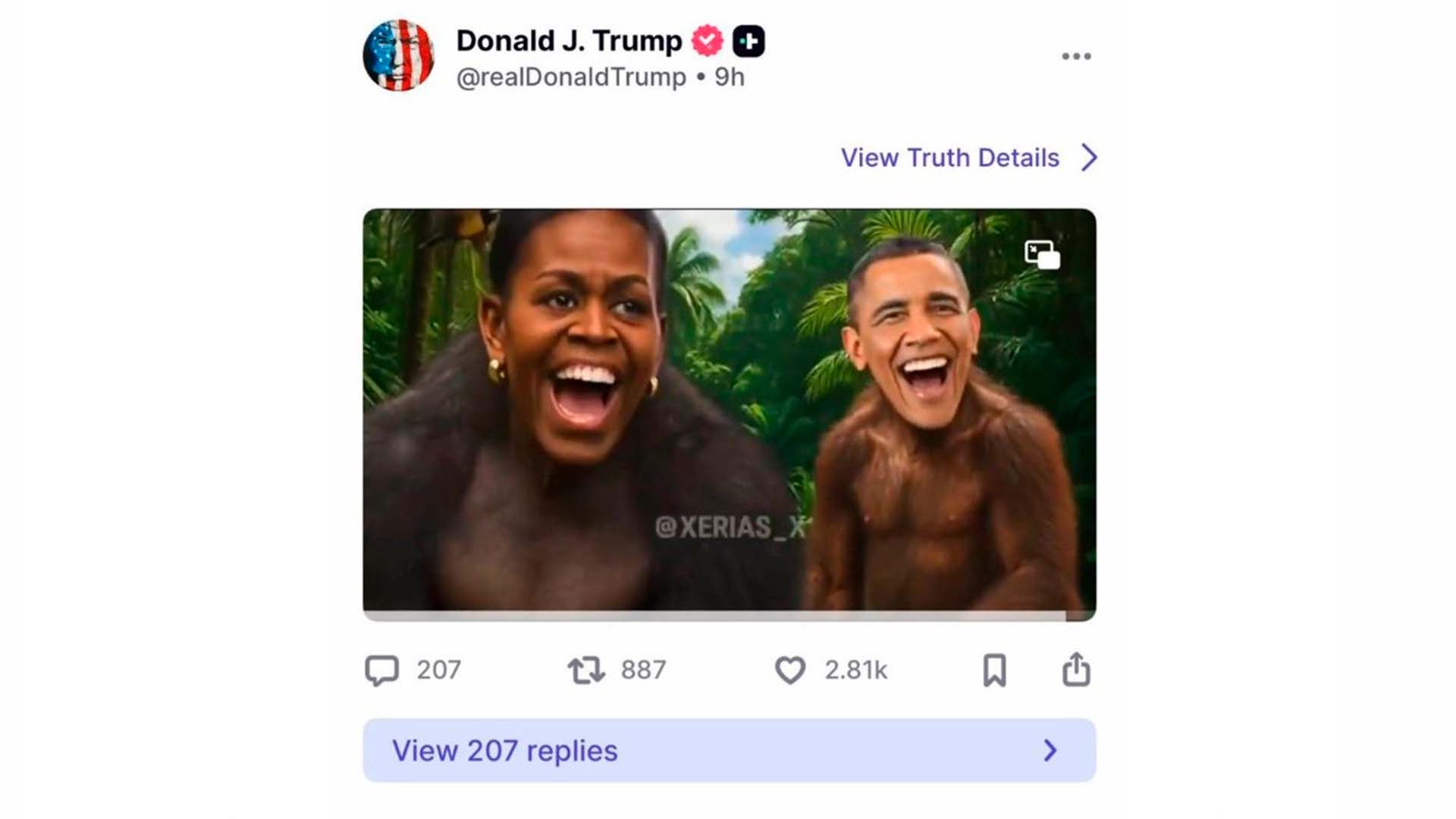 Crusoé: Trump publica vídeo que retrata Obama e Michelle como macacos