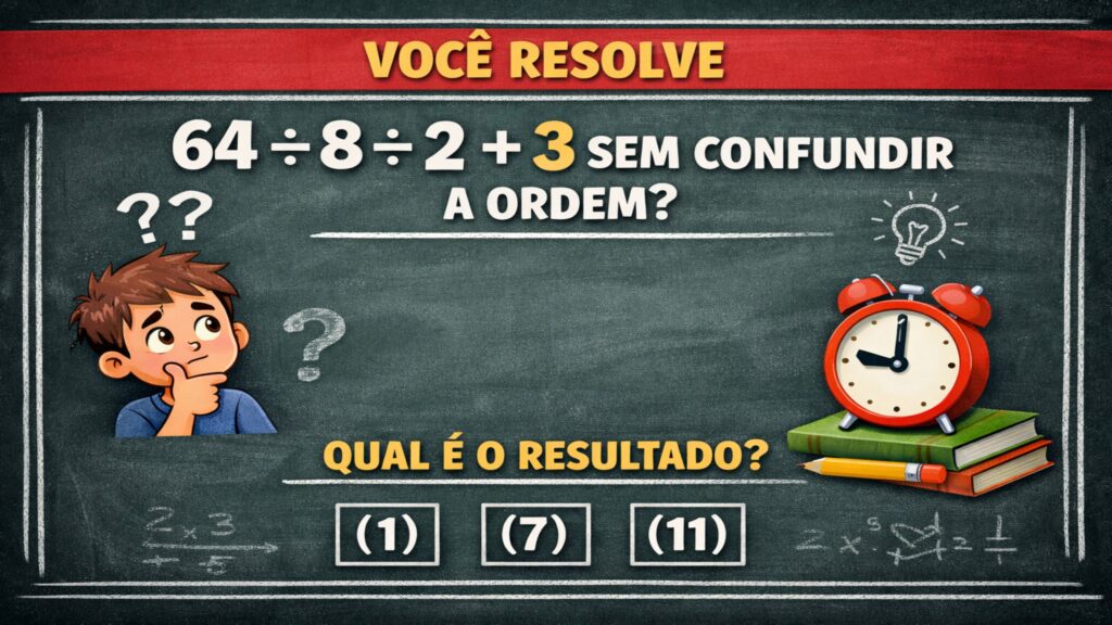 Você resolve 64 ÷ 8 ÷ 2 + 3 sem confundir a ordem?