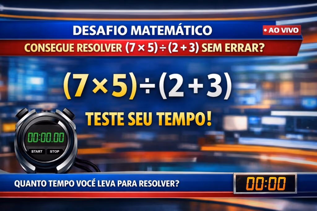 Consegue resolver (7 × 5) ÷ (2 + 3) sem errar? Teste seu tempo!