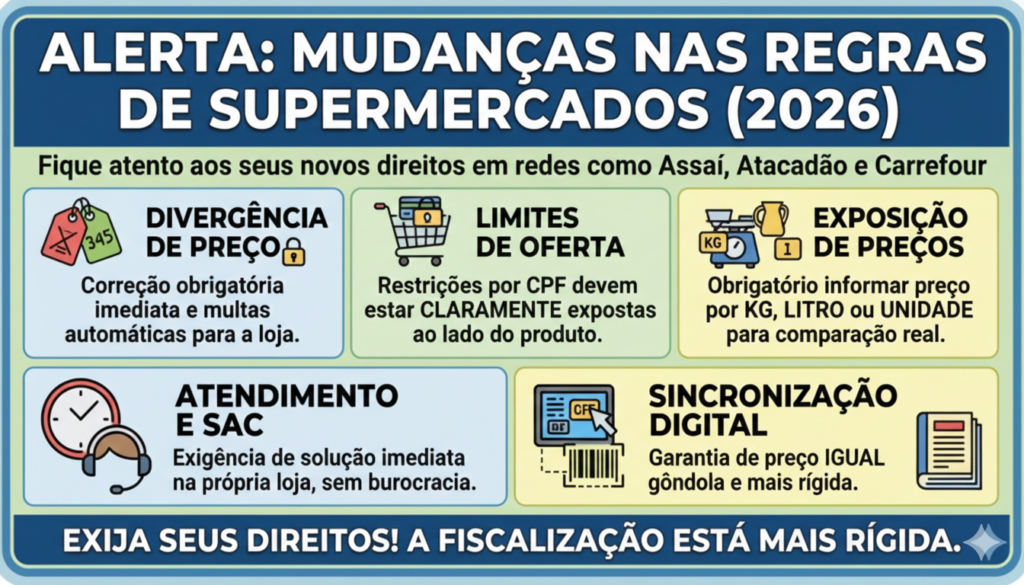 Supermercados Assaí, Carrefour e Atacadão passam a seguir novas regras em 2026
