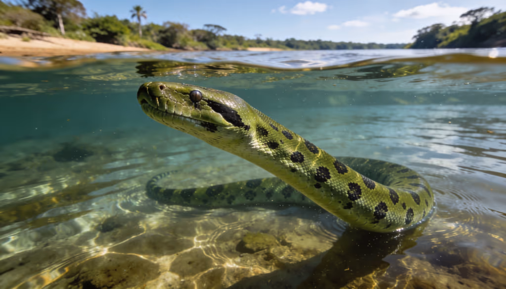 Sucuris gigantes são registradas por fotógrafo em rio no MS