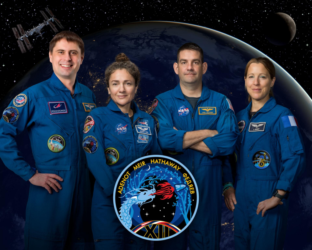 A Crew 12 conta com o cosmonauta russo Andrey Fedyaev, os astronautas da NASA Jessica Meir,  Jack Hathaway e a astronauta da agência europeia Sophie Adenot - Reprodução/NASA