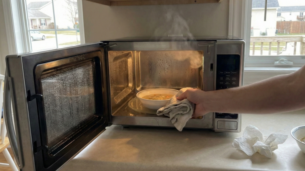 Comidas que produzem muito vapor, podem deixar o interior do micro-ondas muito molhado