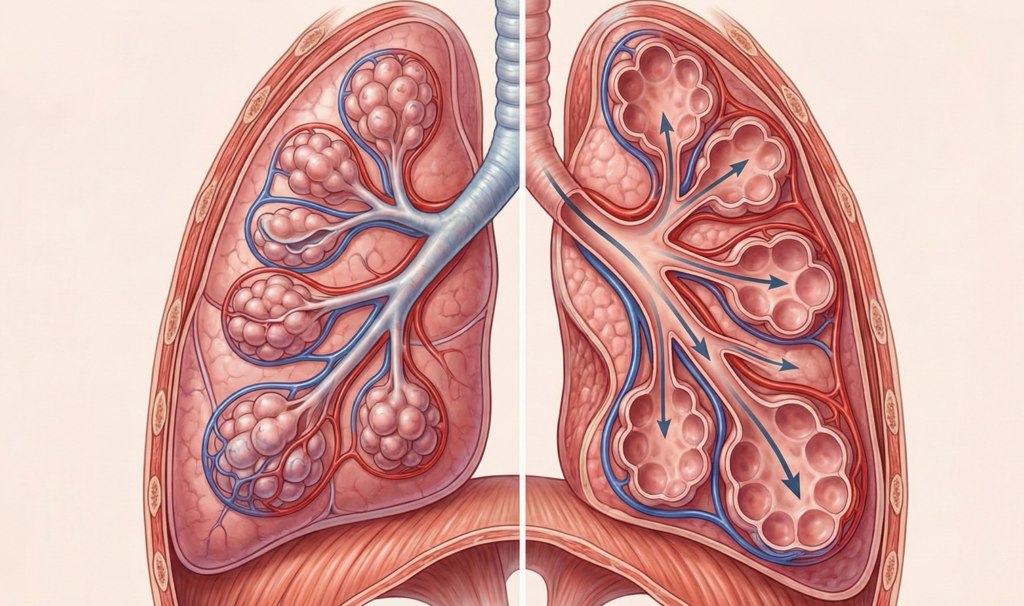 O suspiro força alvéolos que se fecharam durante a respiração a se abrirem completamente de novo