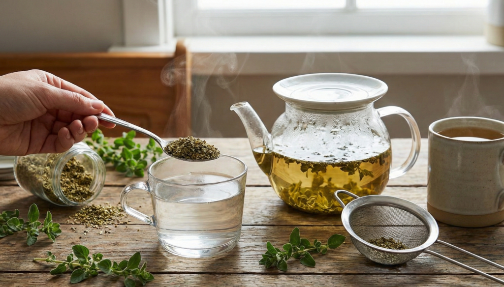 O preparo é simples, basta infusionar o orégano em água