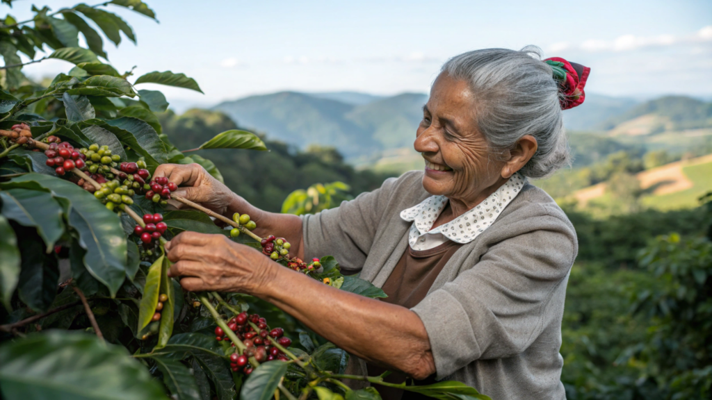Essa mulher de 89 anos colhe café a planta e faz tudo sozinha