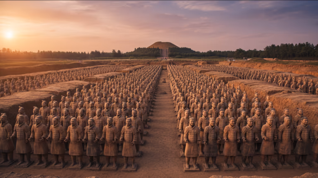 O exército de terracota no Mausoléu de Qin Shi Huang