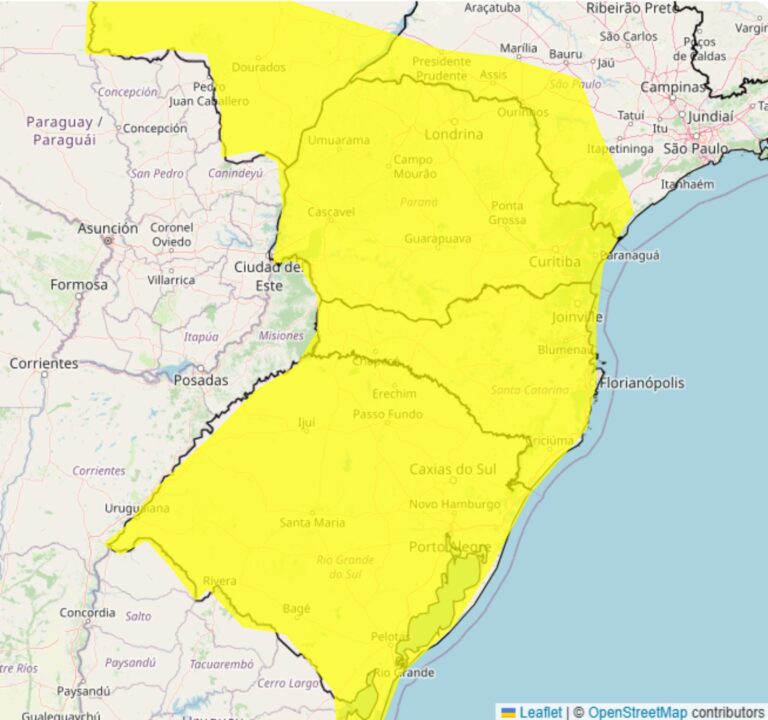 Alerta do Inmet para os riscos de fortes chuvas entre os dias 21 e 23