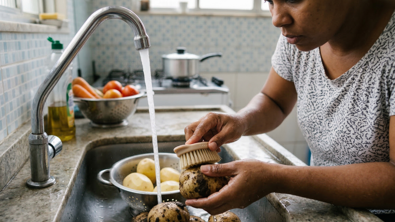 A higiene correta de suas batatas é essencial para evitar problemas de saúde