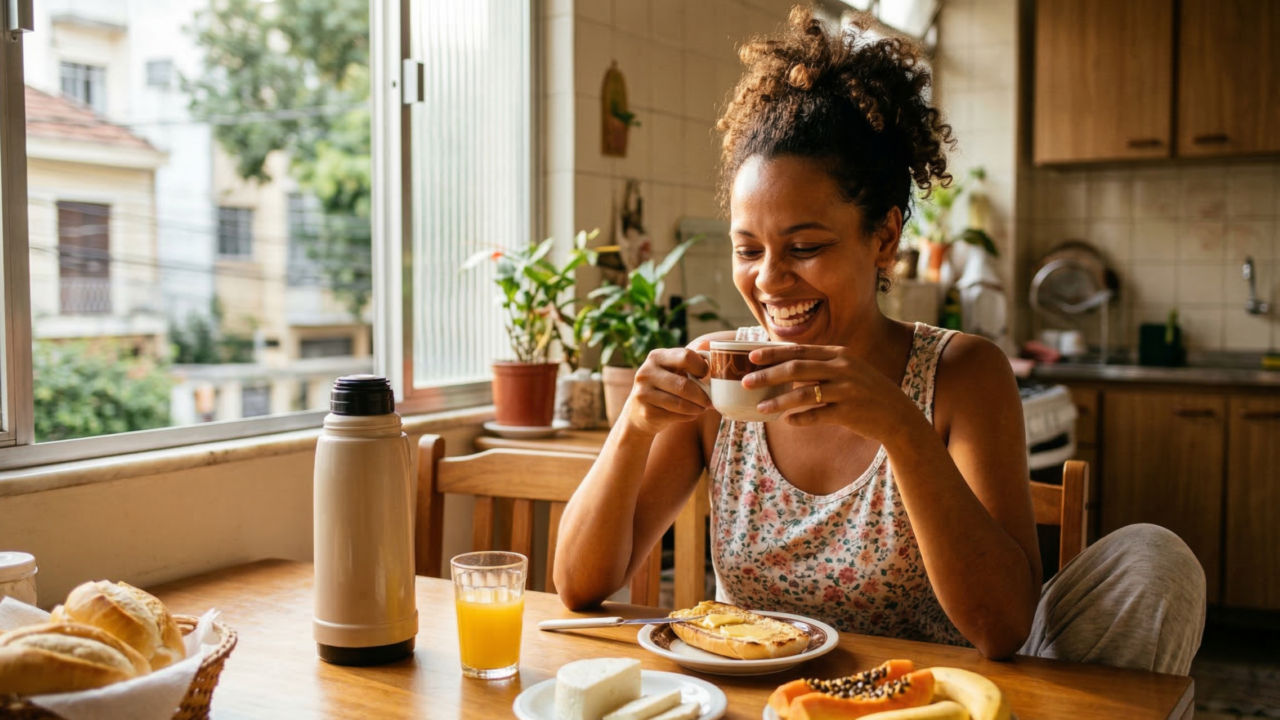 A primeira xícara de café normalmente vem junto do café da manhã