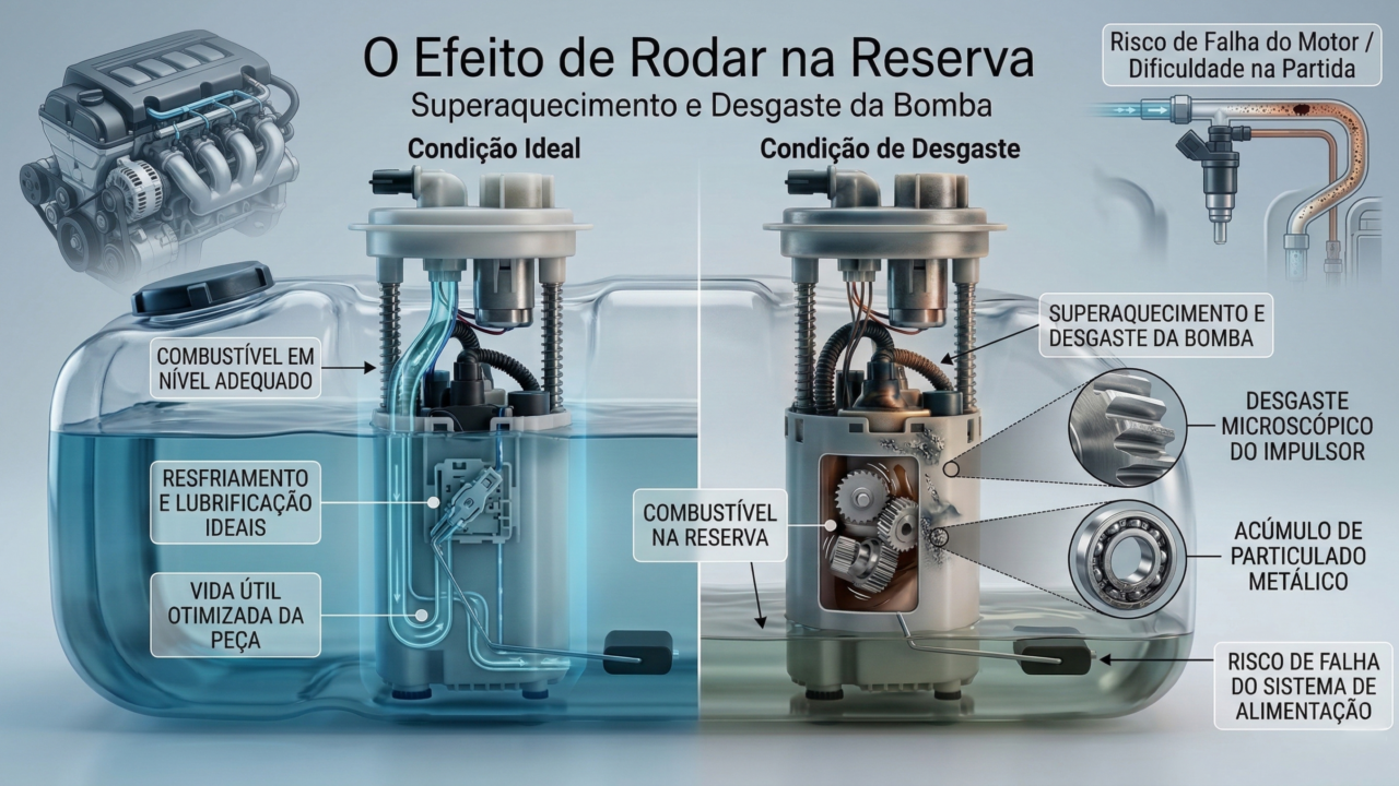 Andar com o combustível na reserva pode levar a sua bomba de combustível ao limite e diminuir a vida útil dela