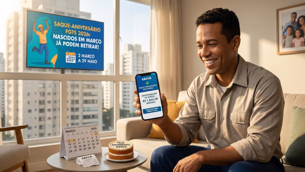 Nascidos em março já podem sacar o FGTS em 2026 pelo Saque-Aniversário