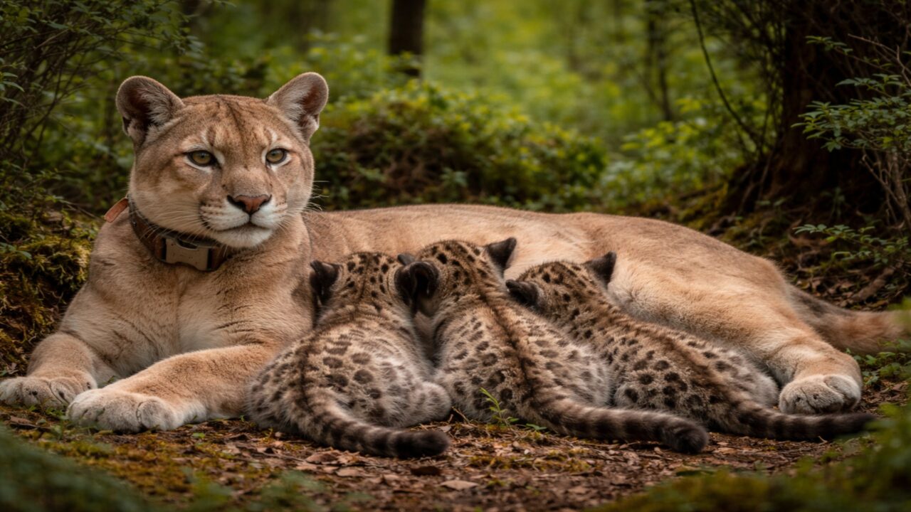 Fotografo faz raro registro de Puma em momento íntimo com seus filhotes