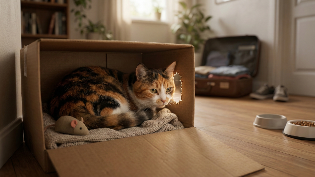 As caixas agem como um abrigo para os gatos, reduzindo seu estresse e os deixando mais tranquilos