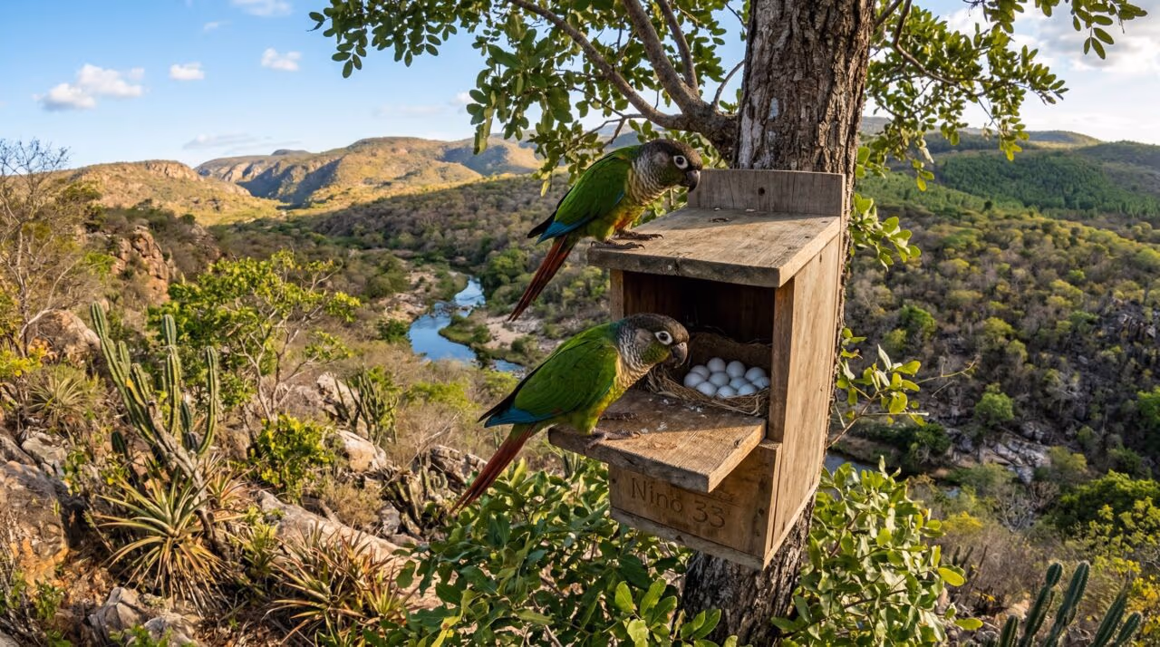 Pássaro raro reaparece na Caatinga após 100 anos de extinção e surpreende com reprodução em ninhos artificiais