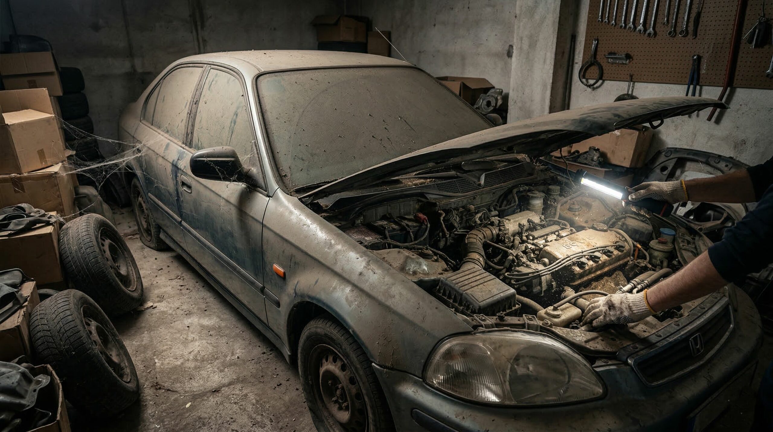O que acontece quando tentam ligar um Honda Civic abandonado por 7 anos e cheio de poeira na garagem